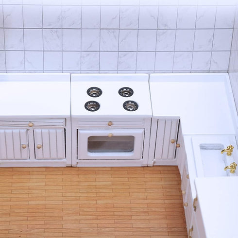 UZPDWK Set 1/12 Wooden Dollhouse Miniature Furniture Kitchen Play Cabinet Fridge Freely Combined Scale