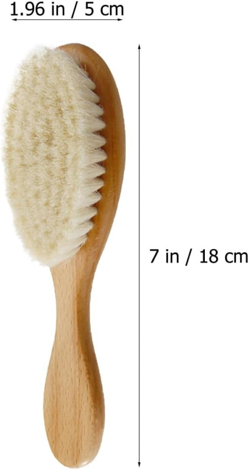 Set 2pcs Set ERINGOGO Bath Comb and Head Massage Brush for Newborns, Natural Wool Bristles with Wooden Handle, Scalp