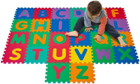 26-Piece Interlocking Foam Tile Play Mat with Letters - Non-Toxic Children's Multicolor Puzzle Tiles for Playrooms