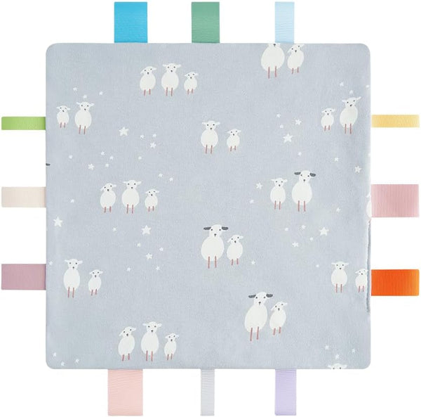Baby Tags Security Blanket - Sensory Soothing Blanket with Tags for 3-12 Months Boys Girls (Sheep)