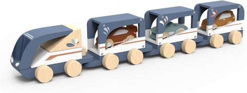 SPEEDY MONKEY Wooden Car Transporter Train Toy Multicolor Engine with Removable Cars