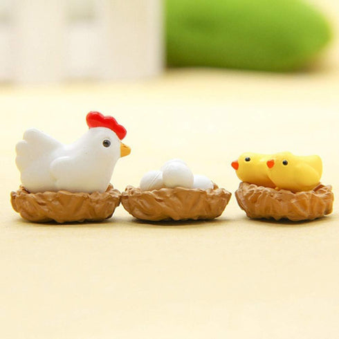 12Pcs Miniature Hen Chicken Family Egg Statues - Garden Decor Ornaments for Outdoor Sculptures