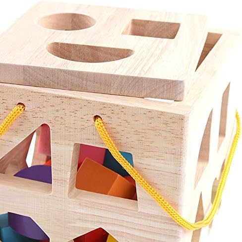 19 2-4 QZMTOY Shape Sorter Toys with Shape Blocks, Classic Wooden Toys for Toddlers Kids, Gift for Girls Boys (Natural