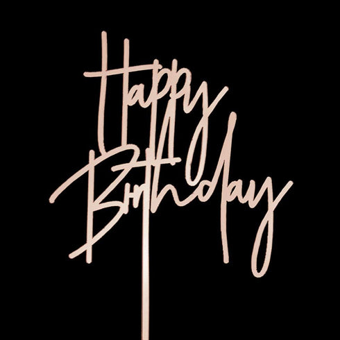 Happy Birthday Acrylic Cake Topper in Mirror Rose Gold for Birthday Party Decorations