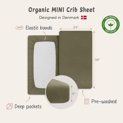 Pack Mini Crib Sheets - Organic Cotton Muslin Fitted Crib Sheet Fitted for and Play - Ultra-Soft and Breathable Crib