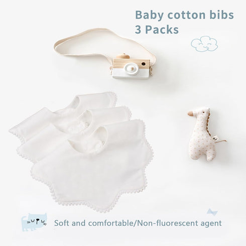 Bamery Baby Bandana Bibs White Cotton Drool Bibs for Drooling and Teething Absorbent for Boy Girl