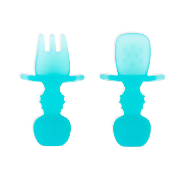Bumkins Baby Utensils Set, Chewtensils Silicone Spoons for Self-Feeding, Soft Practice Fork and Spoon, Blue