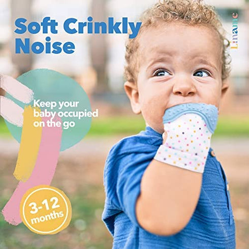 Liname 2 Pack Teething Mitten with Soothing Toy, Infant Chew Toy and Teething Glove