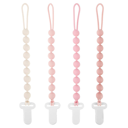MINMUNJIU Pacifier Clips Baby Girl, 4 Pack One Piece Flexible Soft Binky