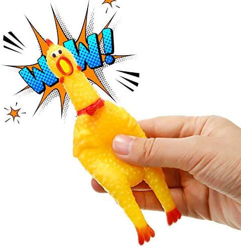 Gejoy 15 6.3 Inch(Yellow) Pcs Rubber Screaming Chicken Queeze Novelty Toys Squeaky Noise Shrilling Shrieking Squawking