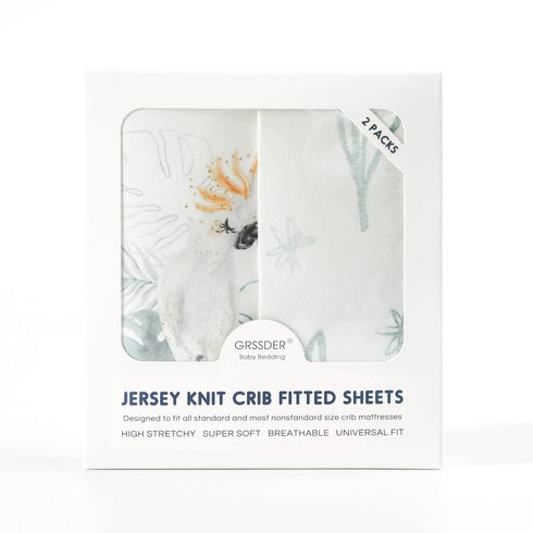 Set 2 Pack, GRSSDER Ultra Soft Jersey Knit Fitted Crib Sheets High Stretchy Breathable Material with Deep Pocket