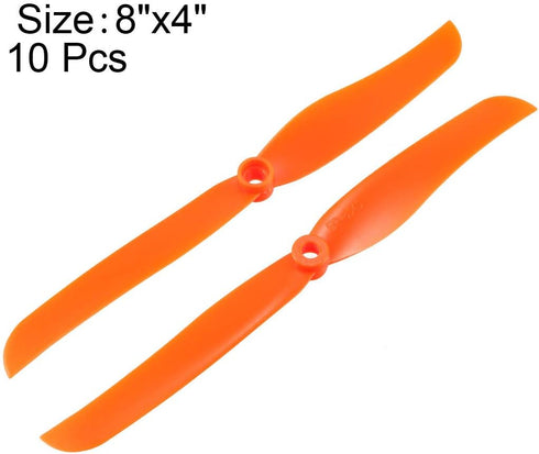 8040 8x4 Inch 2-Vane 10pcs uxcell RC Propellers CW Fixed-Wing for Airplane Toy, Nylon Orange with Adapter Rings
