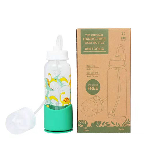 Anti-Colic Self Feeding Baby Bottle System, 7 oz Glass Bottle, 1 Pack Dinosaur