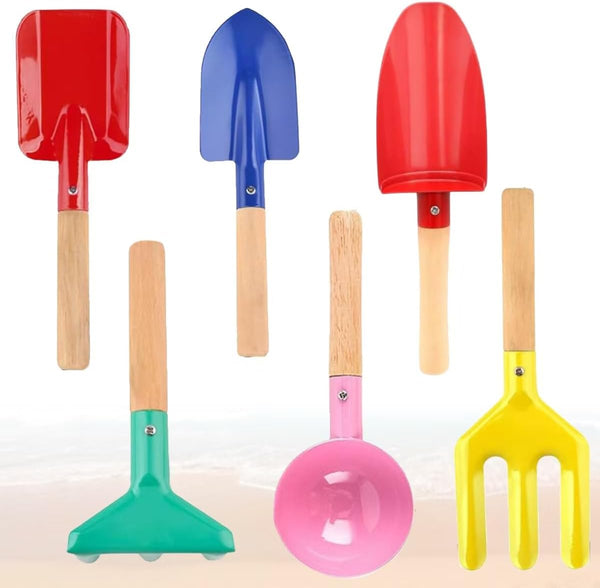 MEIDAYAI 8'' Kids Gardening Set, 6 Pcs Beach Toys, Kids Metal Sand Toys