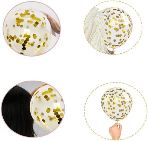 Gold Pearl White Gold Confetti Balloons Set (60 Pack), 12 Inch Latex Glitter Balloons for Birthday, Wedding, Baby