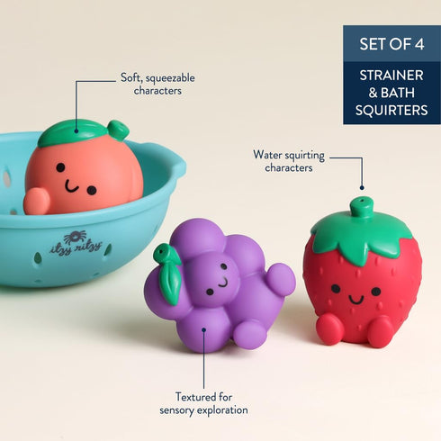 Set 3 1 6 Itzy Ritzy Bath Squirter Toys of Textured, Fruit-Shaped Bath Toys & Sprinkle Strainer Itzy Splash Pals