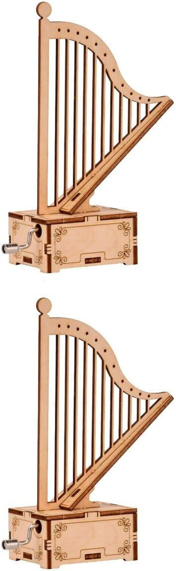 ibasenice Wooden Harp Model, 2 Pcs Box 3D Puzzles for Kids, DIY Music Box Ornament