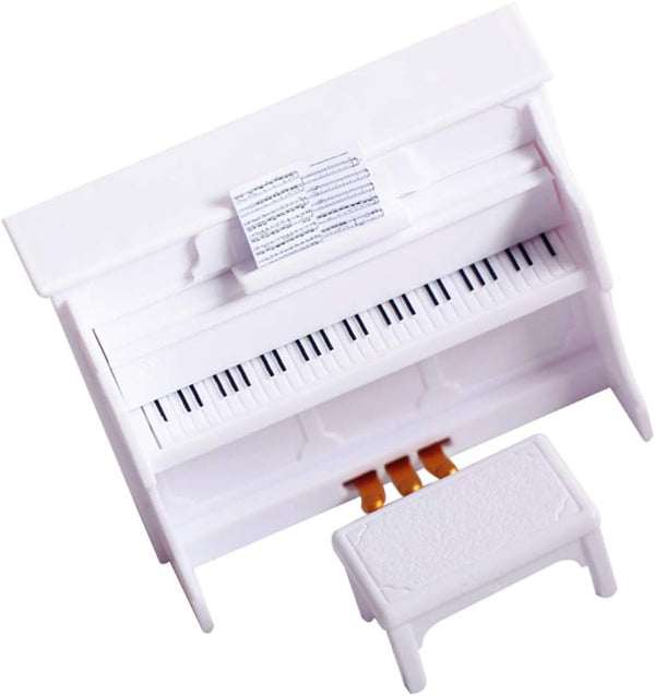 Piano Keyboard Toy for Kids, Dollhouse Piano Model with Miniature Stool, Musical Educational Toy for Fairy Garden