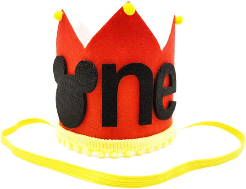 Mickey Theme 1st Birthday High Chair Banner & Party Crown/Hat, Felt Fabric Sign