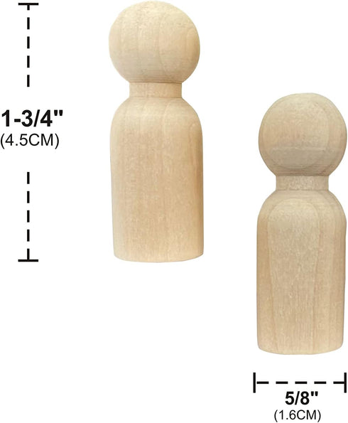 75 Pieces Wood Peg Dolls Unfinished Wooden People Craft Blank Family Figures 5/8 x 1-3/4 inch