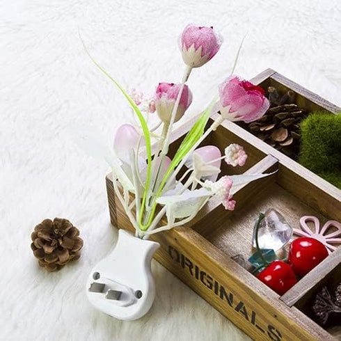 cdar Night Light,Tulip Flower Night Light,LED Nightlight Colorful Plug-in Wall Lamp with Light Sensor for Baby Kids