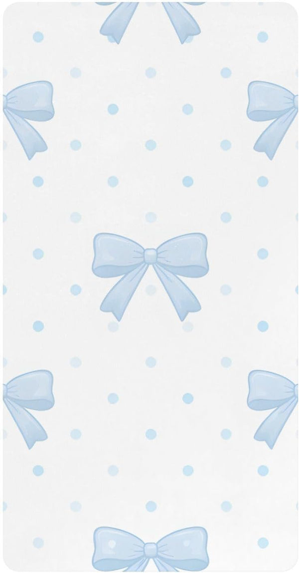 CZXW Watercolor Bows Blue Crib Sheets Fitted 52" x 28" Natural Cotton Soft