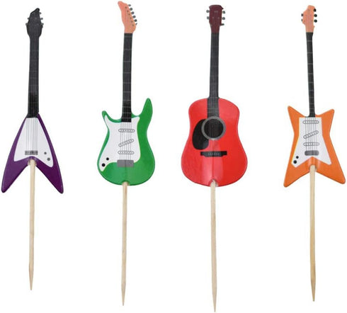 Guitar Cupcake Toppers for Kid Boy Birthday, 48PCS DIY Home Theme Party Food Cake Picks for Baby Shower Decor