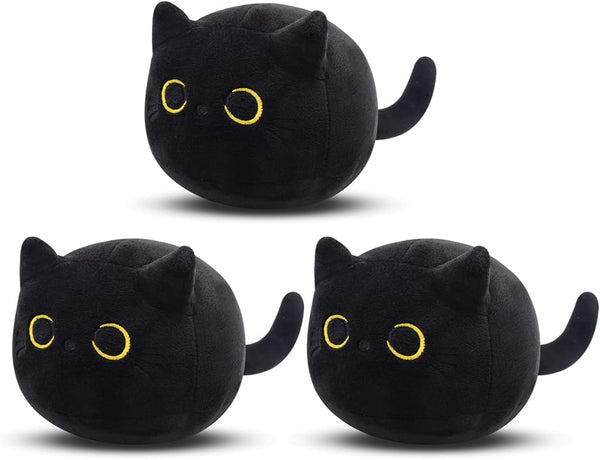 Black Cat Plush, 3Pcs Cute Mini Stuffed Animal for Home Decoration, Soft Cat Plush Birthday Gift for Kids Boys Girls
