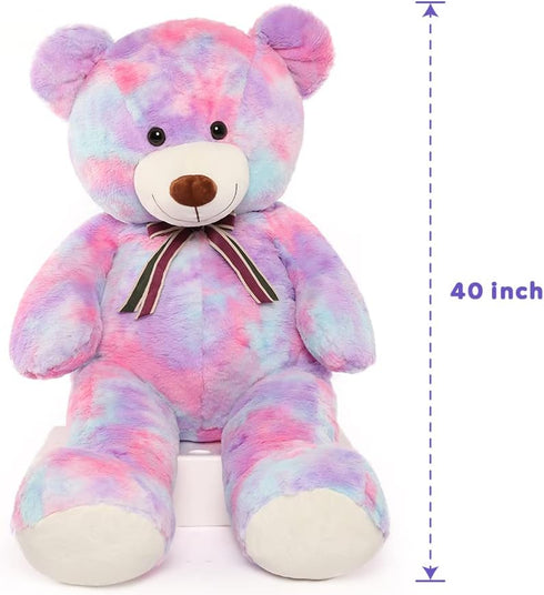 Tezituor 40in Giant Teddy Bear, Big Stuffed Animal Plush, Rainbow Purple Soft Gifts for Baby Shower, Birthday