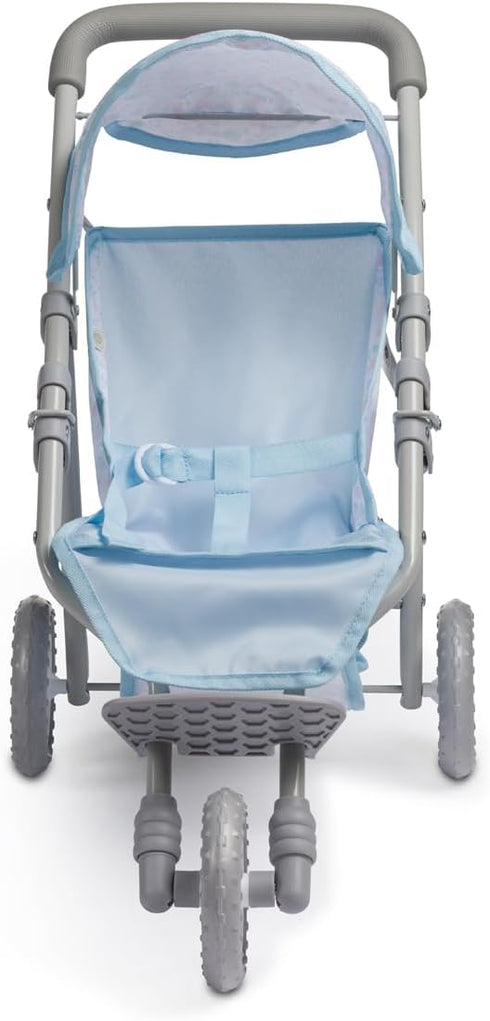 |3 3+ JC Toys | Berenguer Boutique Wheeled Folding Doll Jogger Stroller | Blue | Ages