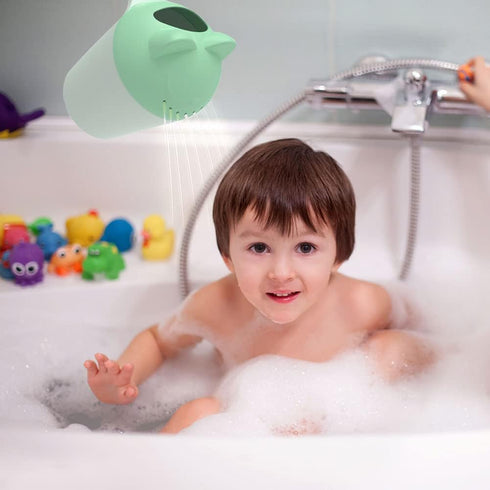Surakey Baby Rinse Cup Hair Washing Shower Bath Cartoon Cat Silicone Soft Adjustable Visor Head Protector Shampoo Spoon