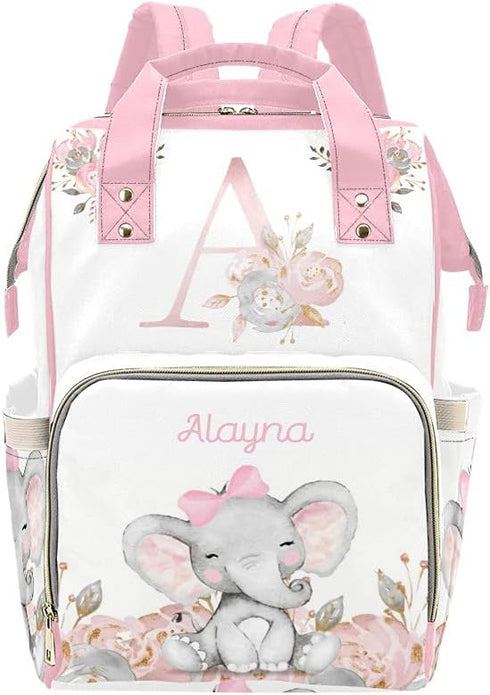 Yeshop Personalized Diaper Backpack Pink Floral Monogram Elephant Multi Function Diaper Bag Travel