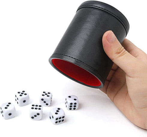 Felt Lined Professional Dice Cup with 6 Dices, Quiet for Yahtzee Game