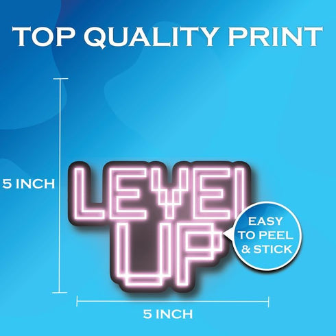 Level Up Neon Game Video Gamer Stickers - Premium Quality Vinyl Bumper Stickers 2-Pack Made in USA