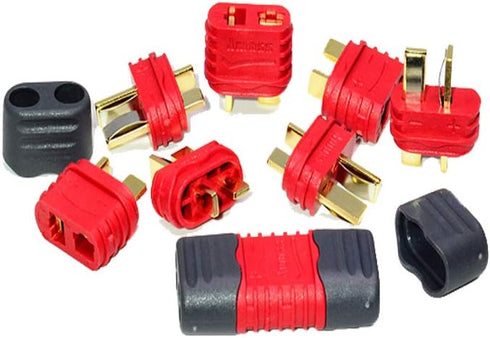 10 Pairs Amass T-Plug Connector, Anti-Slip Male and Female Adapters with Caps for RC LiPo Battery Motor ESC
