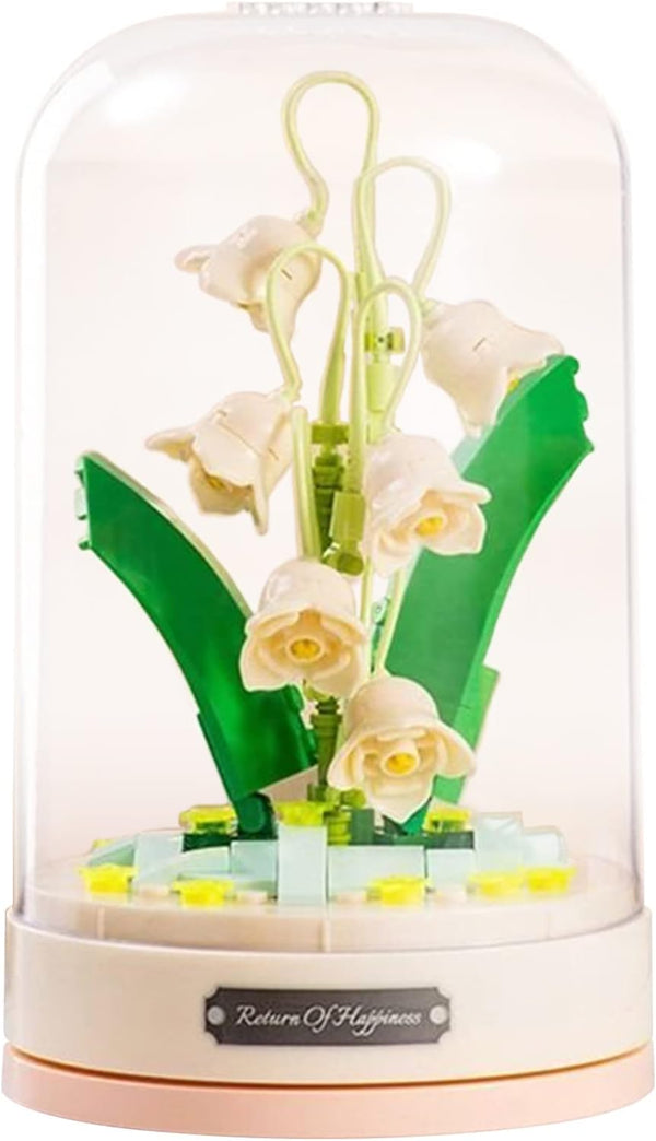 MEIEST Building Blocks Flowers Bouquet Set with Music Box and Dust-Proof Dome,Artificial Particle
