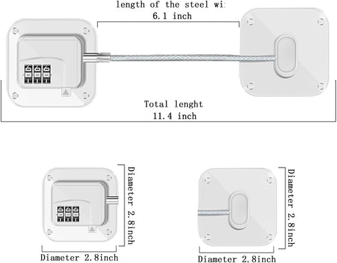 Refrigerator Lock (2 Pack), Heavy Duty Combination Fridge Lock for Cabinets, Windows, Drawers, Child Safety