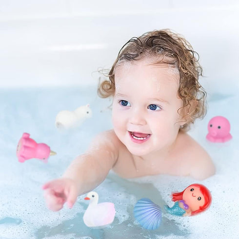 1-3, Set Swimming Bath Toys for Toddlers No Hole Cute Light Up Bathtub Toys Floating Rubber Sea Animal with Flashing