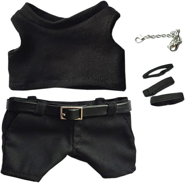 niannyyhouse 20cm Plush Doll Clothes with Black Vest, Pants & Belt Accessories