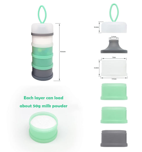 LADISO 4 Formula Dispenser Container, Portable Milk Powder Dispenser, Baby Feeding Travel Storage Container, Non-Spill