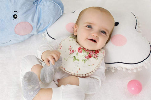 GZMM Baby Bib for Girls, Reversible Waterproof Handmade Cotton Drool Bib 0-12 Months, 2 Pack (Floral Mult-9)