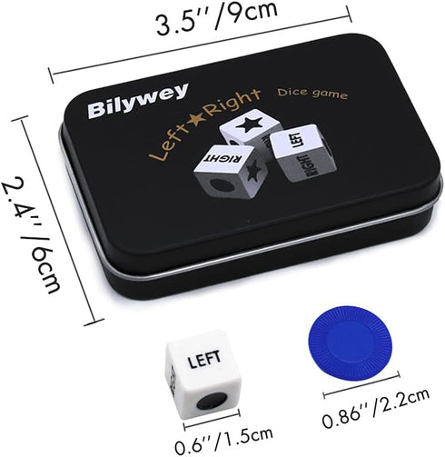 Left Right Center Dice Game Set, 3 Dices + 36 Blue Chips (Blue)