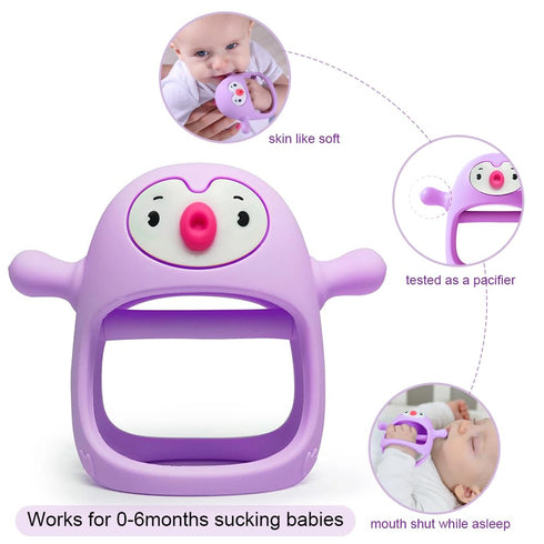 Smily Mia Penguin Teethers, Silicone Teething Toys for Babies 0-6 Months, Hand Teether for Infants, Light Purple