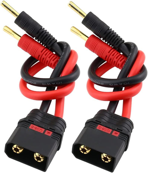SoloGood 2pcs QS8 Charge Lead QS8 to 4mm Bullet Banana Connector Plug Charger Cable Lead 10AWG Silicone Wire for FPV RC