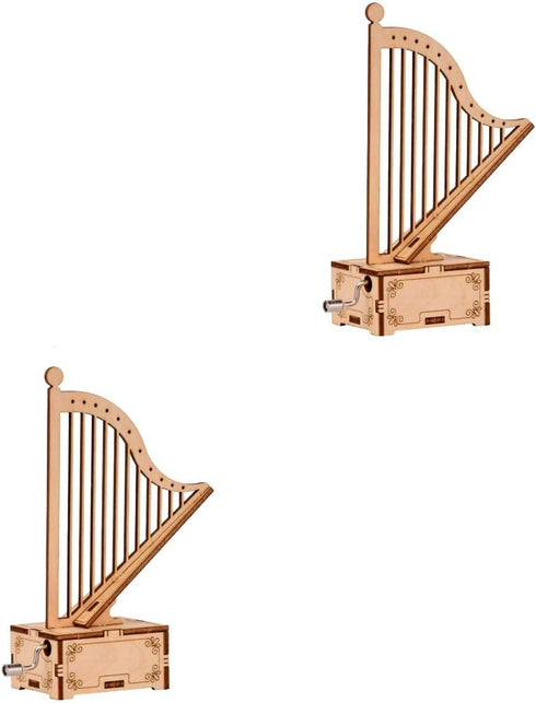 ibasenice Wooden Harp Model, 2 Pcs Box 3D Puzzles for Kids, DIY Music Box Ornament