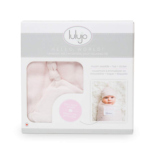 Set| 47in 47in| Lulujo Birth Announcement Hat & Swaddle Blanket Unisex Softest Bamboo Viscose Muslin Baby Swaddle