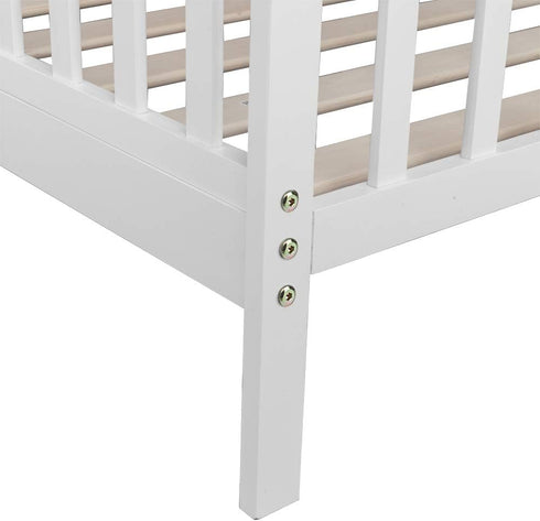 Volowoo Bed Frame for Girls & Boys, Classic Wood Bed Frame w/Safety Guardrail, Low to Floor Design, Wooden Slat