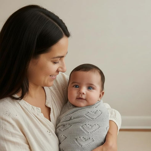 100% Heirloom Knit Heart Receiving Unisex Blanket for Boys and Girls - Luxury Cotton Baby Blanket - Soft Warm Swaddle