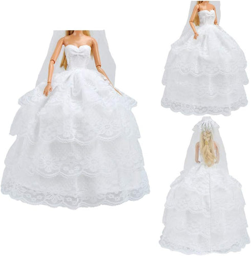 E-TING Wedding Set Beautiful Gown White Bride Dress with Veil & Groom Suit Outfit for Boy Girl Dolls