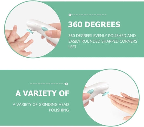 Trimmer Set Electric Nail and Polisher for Newborns, Soft Grinding Heads, Safe Non-Injury Design, Light Green Grooming